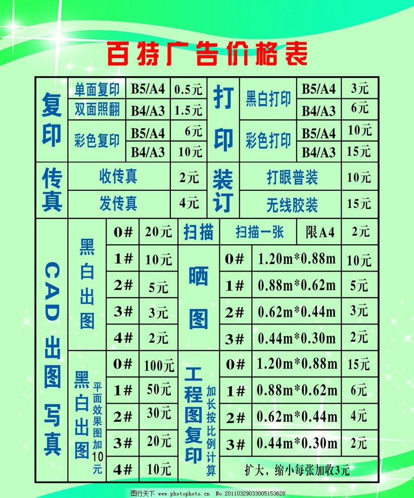 百特广告价格表图片